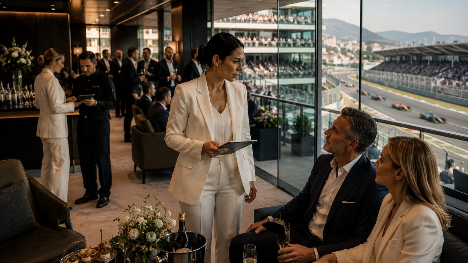 Formula 1 hospitality suite overlooking the circuit